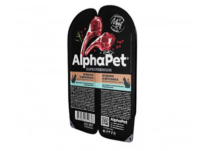 Влажный Корм Alphapet (Альфапет) Superpremium Для Кошек с Чувствительным Пищеварением Ягненок и Брусника Кусочки в Соусе 80г 51836 