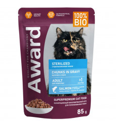 Влажный Корм Award (Эвард) Sterilized Для Стерилизованных Кошек Лосось Кусочки в Соусе 85г