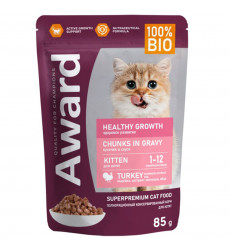 Влажный Корм Award (Эвард) Healthy Growth Для Котят Индейка Кусочки в Соусе  85г