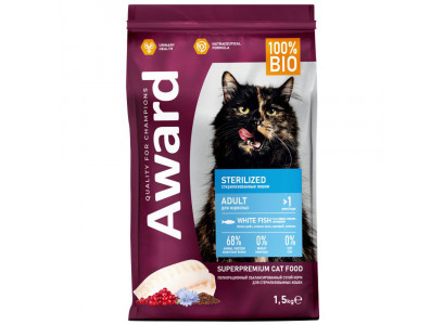 Сухой Корм Award (Эвард) Sterilized Сухой Для Стерилизованных Кошек Белая Рыба и Клюква 1,5кг 