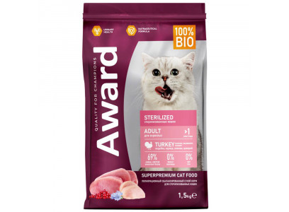 Сухой Корм Award (Эвард) Sterilized Для Кошек Индейка и Курица 1,5кг 