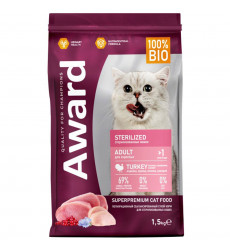 Сухой Корм Award (Эвард) Sterilized Для Кошек Индейка и Курица 1,5кг