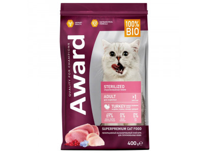 Сухой Корм Award (Эвард) Sterilized Для Стерилизованных Кошек Индейка и Курица 400г 