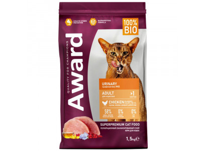 Сухой Корм Award (Эвард) Urinary Для Кошек Профилактика МКБ Курица и Клюква 1,5кг 