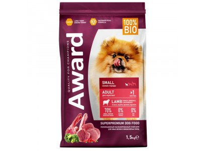 Сухой Корм Award (Эвард) Для Собак Миниатюрных и Мелких Пород Ягненок и Индейка 1,5кг  