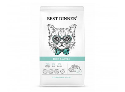 Сухой Корм Best Dinner (Бест Диннер) Для Стерилизованных Кошек Говядина и Яблоко Cat Adult Sterilized 10кг 75060/2014 