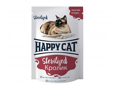 Влажный Корм Happy Cat (Хэппи Кэт) Для Стерилизованных Кошек 85г Кролик Кусочки в Соусе 7504217 