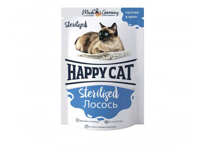 Влажный Корм Happy Cat (Хэппи Кэт) Для Стерилизованных Кошек Лосось Кусочки в Желе 85г 7504219 