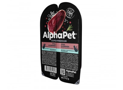Влажный Корм Alphapet (Альфапет) Superpremium Для Кошек с Чувствительным Пищеварением Утка и Клюква Кусочки в Соусе 80г 51843 