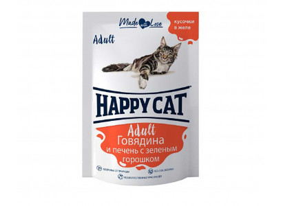 Влажный Корм Happy Cat (Хэппи Кэт) Для Кошек Говядина, Печень и Горох в Желе 85г 7502317 