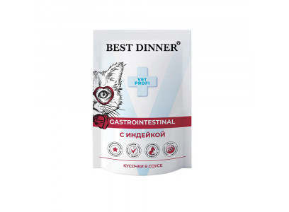 Лечебный Влажный Корм Best Dinner (Бест Диннер) Для Кошек При Заболеваниях ЖКТ Индейка Кусочки в Соусе Exclusive Gastro Intestinal 85г 7443 