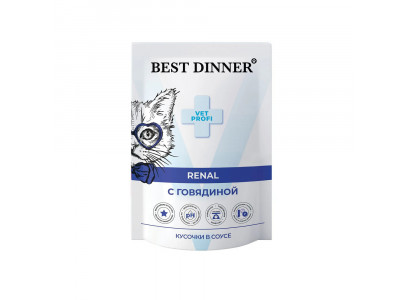 Влажный Корм Best Dinner (Бест Диннер) Для Кошек Профилактика Заболеваний Почек Говядина Кусочки в Соусе Exclusive Renal 85г 7445 
