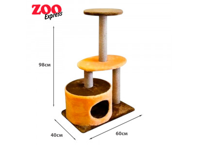 Комплекс Zooexpress (Зооэкспресс) Цилиндр 3-Когтеточки 2-Полки Мех Однотонный Джут 81126  