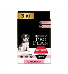 Сухой Корм Pro plan (Проплан) Для Щенков Средних Пород с Чувствительной Кожей Лосось и Рис OPTI Derma Sensitive Skin Medium Puppy 3кг (1*4) 