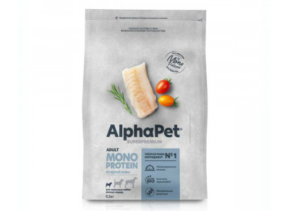 Сухой Корм Alphapet (Альфапет) Superpremium Monoprotein Для Собак Мелких Пород Белая Рыба 500г (1*14) 52864 
