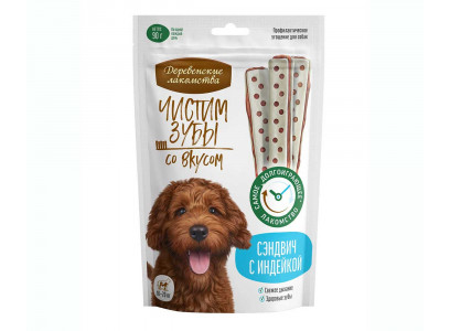 Лакомство Деревенские Лакомства Для Собак Средних Пород Сэндвич с Индейкой 90г 79215748 