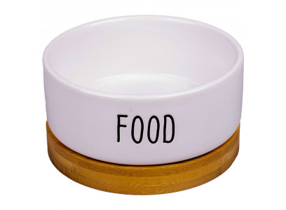 Миска Mr.Kranch (Мистер Кранч) Bamboo Food Керамическая На Бамбуковой Подставке 340мл Белая 