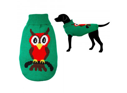 Свитер Уют Для Собак Средних Пород Зеленый с Совой 40см Нм1805хл
