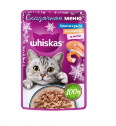 Влажный Корм Whiskas (Вискас) Для Кошек  Красная Рыба и Креветка в Желе 75г (1*28)