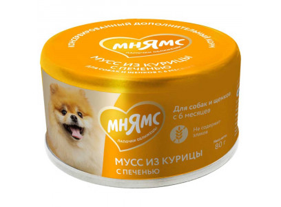 Консервы Мнямс Для Собак Курица и Печень Мусс 80г  