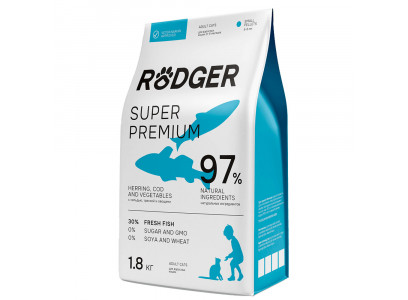 Сухой Корм Rodger (Роджер) Суперпремиум Для Кошек Треска, Сельдь, Овощи 1,8кг 