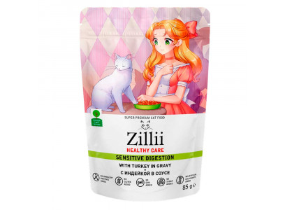 Влажный Корм Zillii (Зилли) Healthy Care Sensitive Digestion Для Кошек с Чувствительным Пищеварением  Индейка в Соусе 85г 565715 