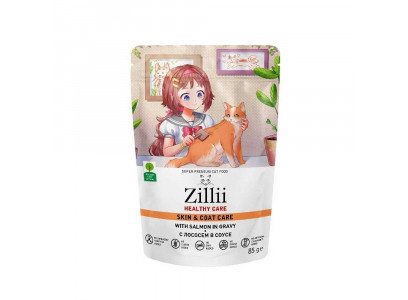 Влажный Корм Zillii (Зилли) Healthy Care Skin & Coat Для Кошек Поддержка Здоровья Кожи и Шерсти Лосось в Соусе 85г 5657152  