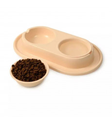 Миска Пластик Двойная На Подставке 2*0,2л Бежевый 990002