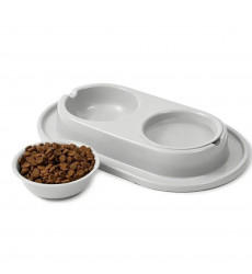 Миска Пластик Двойная На Подставке 2*0,2л Серый 990003