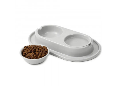 Миска Пластик Двойная На Подставке 2*0,2л Серый 990003