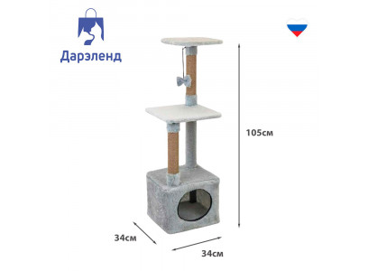 Домик-Когтеточка Дарэленд 8970 Томас Разборный, Квадратный 34*34*105см Мех, Джут 