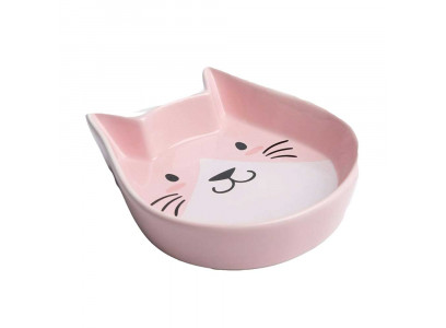 Пижон Миска Керамическая 200мл, 15 X 13 X 3 Cм, Голова Кота 2 Розовая 
