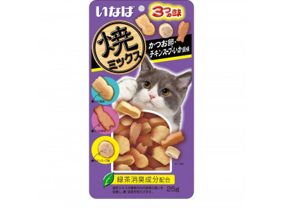 Лакомство Inaba (Инаба) Yakimiksu Для Кошек Ассорти Кацуобуси, Куриного Бульона и Кальмара 25г 