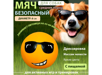 Игрушка №1 Мячик-Смайлик в Очках Оранжевый с Пищалкой, Латекс, 6см Лс309 