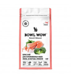 Сухой Корм Bowl Wow (Боул Вау) Для Стерилизованных Кошек Fresh Meat Лосось, Белая Рыба и Брокколи 1,5кг