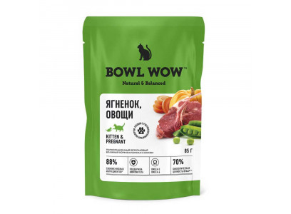Влажный Корм Bowl Wow (Боул Вау) Для Котят Ягненок и Овощи в Соусе 85г 