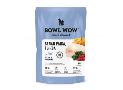 Влажный Корм Bowl Wow (Боул Вау) Для Котят и Беременных Кошек Белая Рыба и Тыква в Соусе 85г 