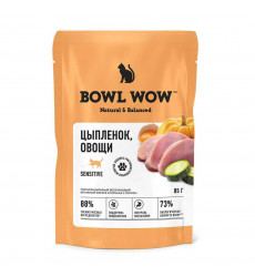 Влажный Корм Bowl Wow (Боул Вау) Для Кошек с Чувствительным Пищеварением Цыпленок и Овощи в Соусе 85г