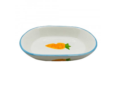 Миска №1 Керамическая, Белая, Овальная с Голубой Каемочкой, 100мл Мкр2110