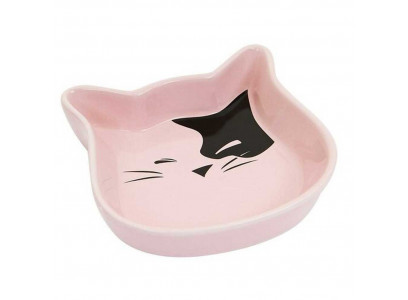 Миска №1 Керамическая, Розовая, Рисунок Довольная Кошка 290мл Мкр041