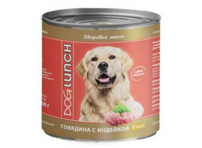 Консервы Dog Lunch (Дог Ланч) Для Собак Говядина и Индейка в Соусе 750г 