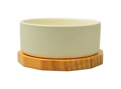 Миска Mr Kranch (Мистер Кранч) Bamboo Керамическая Белая На Бамбуковой Подставке 860мл