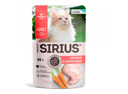 Влажный Корм Sirius (Сириус) Для Кошек Кролик и Морковь 24*1 85гр 