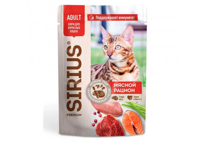 Сириус Влаж для Кошек Мясной Рацион 24*1 85гр 