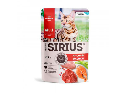 Влажный Корм Sirius (Сириус) Для Кошек Мясной Рацион 24*1 85гр 