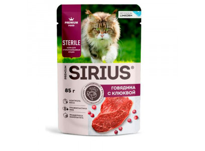 Влажный Корм Sirius (Сириус) Для Стерилизованных Кошек Говядина и Клюква 24*1 85гр 