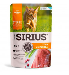 Влажный Корм Sirius (Сириус) Для Стерилизованных Кошек Утка и Клюква 24*1 85гр