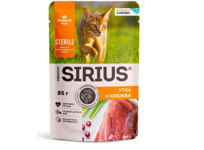 Влажный Корм Sirius (Сириус) Для Стерилизованных Кошек Утка и Клюква 24*1 85гр 