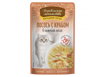 Влажный Корм Для Кошек Деревенские Лакомства Лосось Краб в Желе 70г 79218923 