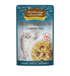 Влажный Корм Для Кошек Деревенские Лакомства  Лосось Осьминог в Желе 70г 79218947